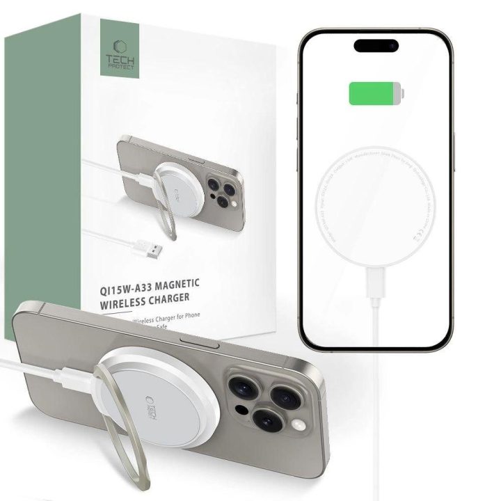 indukcinis kroviklis su MagSafe ir stovu su USB C laidu - baltas