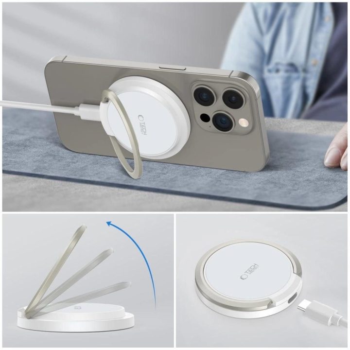 indukcinis kroviklis su MagSafe ir stovu su USB C laidu - baltas