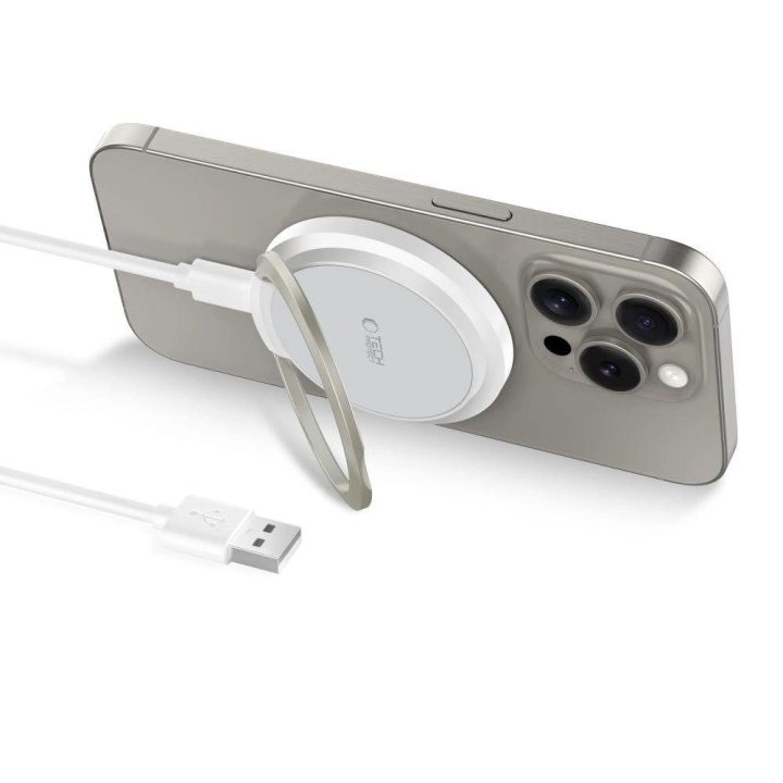 indukcinis kroviklis su MagSafe ir stovu su USB C laidu - baltas