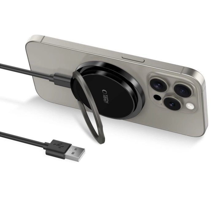 indukcinis įkroviklis su MagSafe ir stovu su USB C laidu - juodas