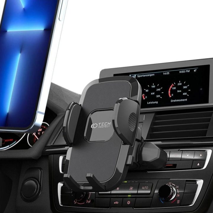automobilinis telefono laikiklis su CD įrenginiu - juodas