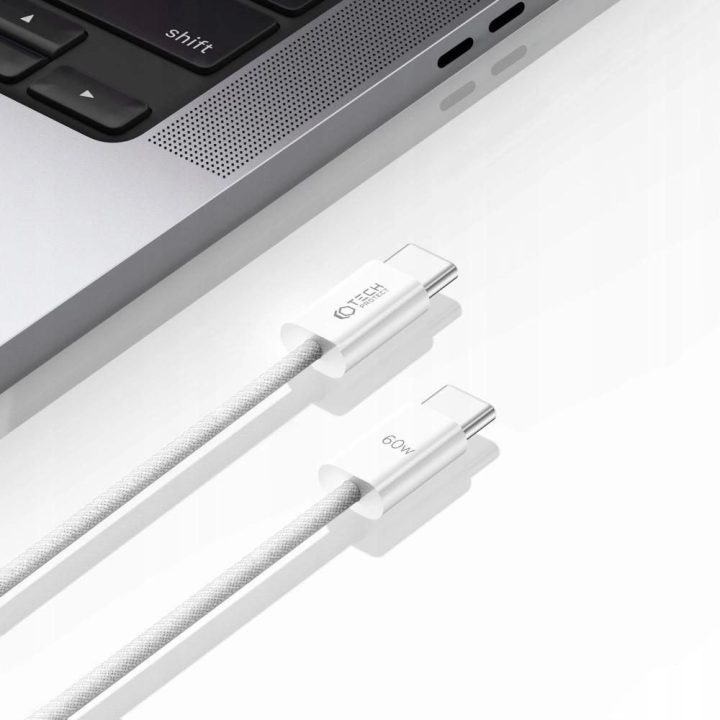 USB C PD kabelis 60W 3A 1m - baltas