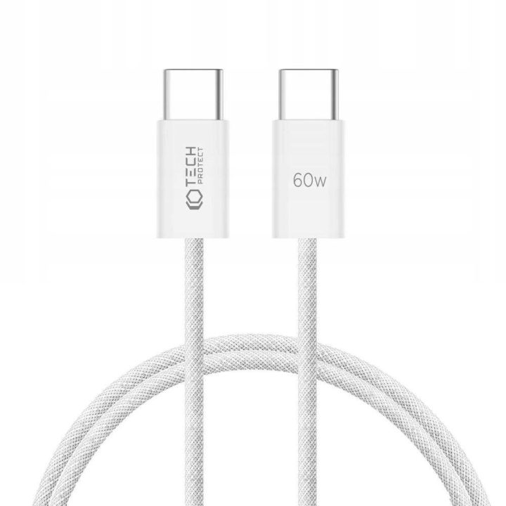 USB C PD kabelis 60W 3A 1m - baltas