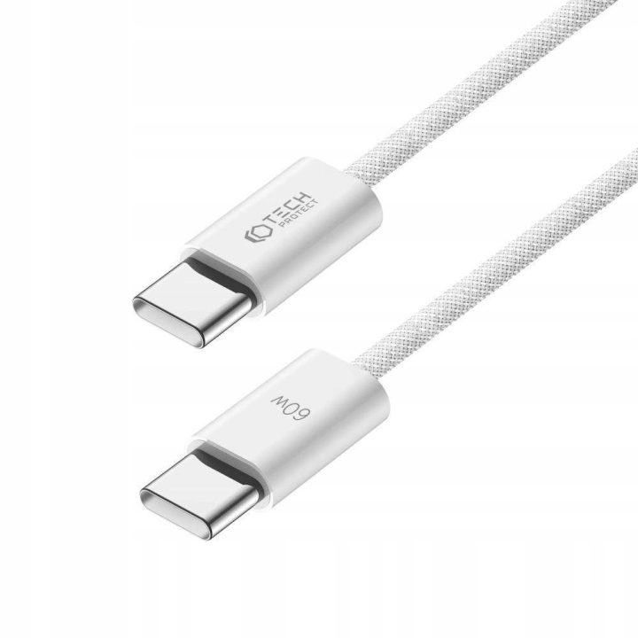 USB C PD kabelis 60W 3A 1m - baltas