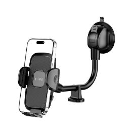 automobilyje tvirtinamas ilgos rankos telefono laikiklis, skirtas stiklui/prietaisų skydui - juodas