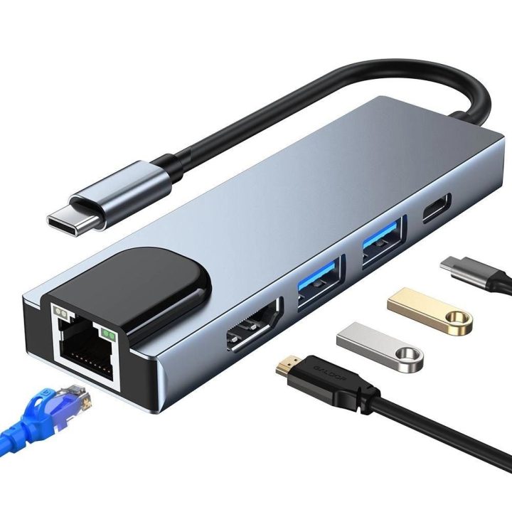 5in1 USB C / HDMI / RJ45 - pilka
