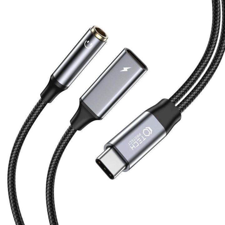 PD 60W 6A / mini jungtis 3.5mm (moteriška) - USB-C (moteriška) laidas - juodas