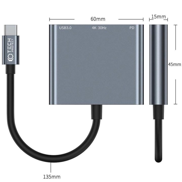 3in1 USB C PD 100W / HDMI 4K 30Hz - pilka
