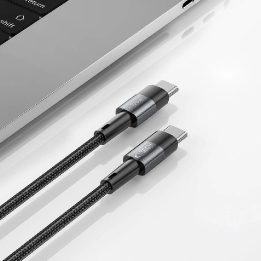 USB C PD 100W, 5 A, 3 m laidas – pilkos spalvos