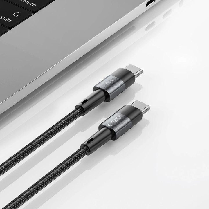 USB C PD 100W, 5 A, 3 m laidas – pilkos spalvos