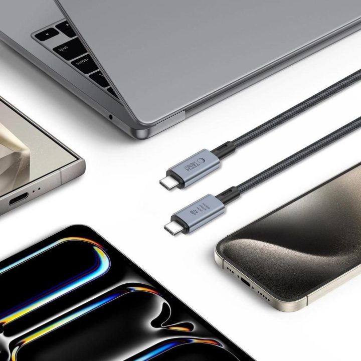 USB C 4.0 PD laidas 240W 8K 40Gbps 1m - pilkas