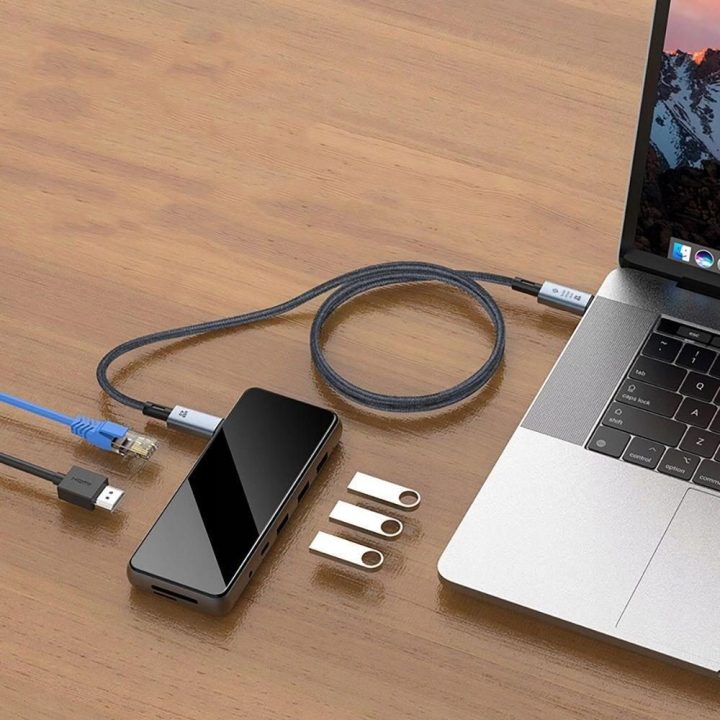 USB C 4.0 PD 240W 8K 40Gbps 2m kabelis - pilkas