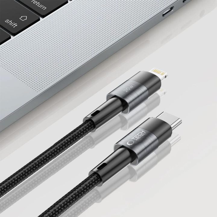 Lightning / USB-C PD 20W 3A 2m kabelis – pilkas
