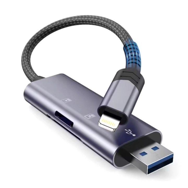 SD / micro SD“ kortelių skaitytuvas su Lightning“ / USB-A jungtimi – pilkos spalvos