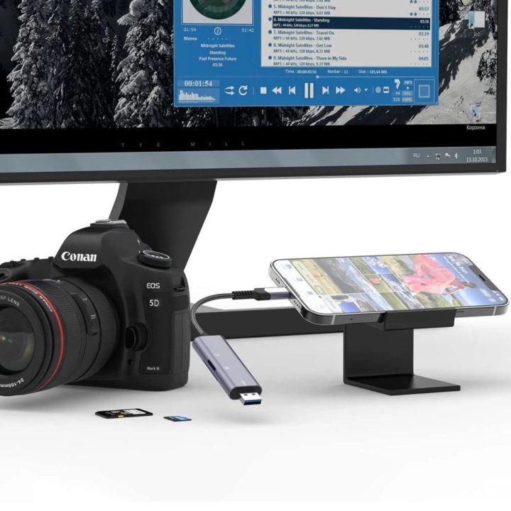 SD / micro SD“ kortelių skaitytuvas su Lightning“ / USB-A jungtimi – pilkos spalvos
