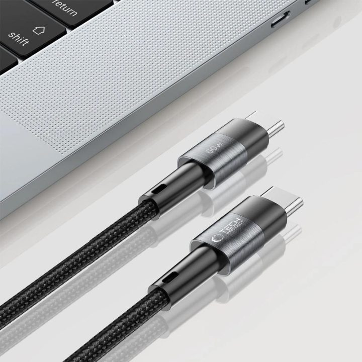 USB C PD laidas 60 W, 3 A, 0,25 m – pilkas