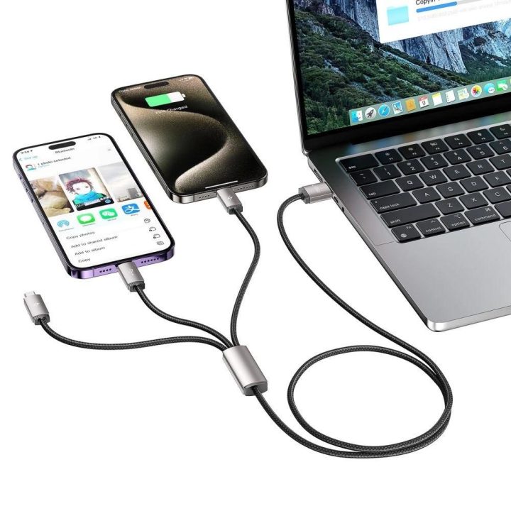 USB C / Micro USB“ 3,5 A laidas 1 m – pilkos spalvos