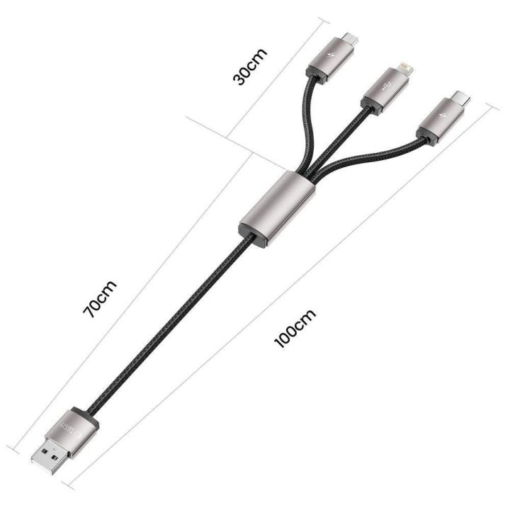 USB C / Micro USB“ 3,5 A laidas 1 m – pilkos spalvos
