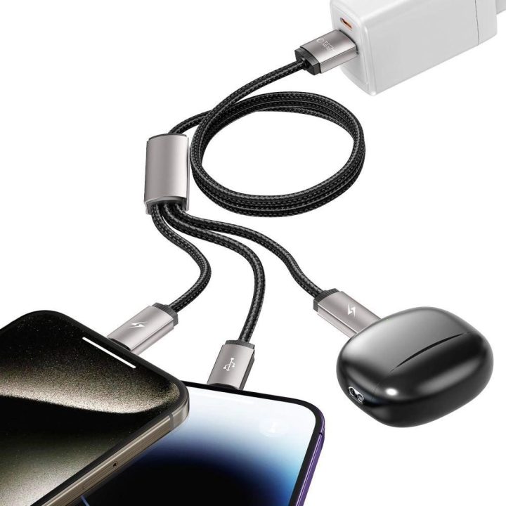 USB C / Micro USB“ 3,5 A laidas 1 m – pilkos spalvos
