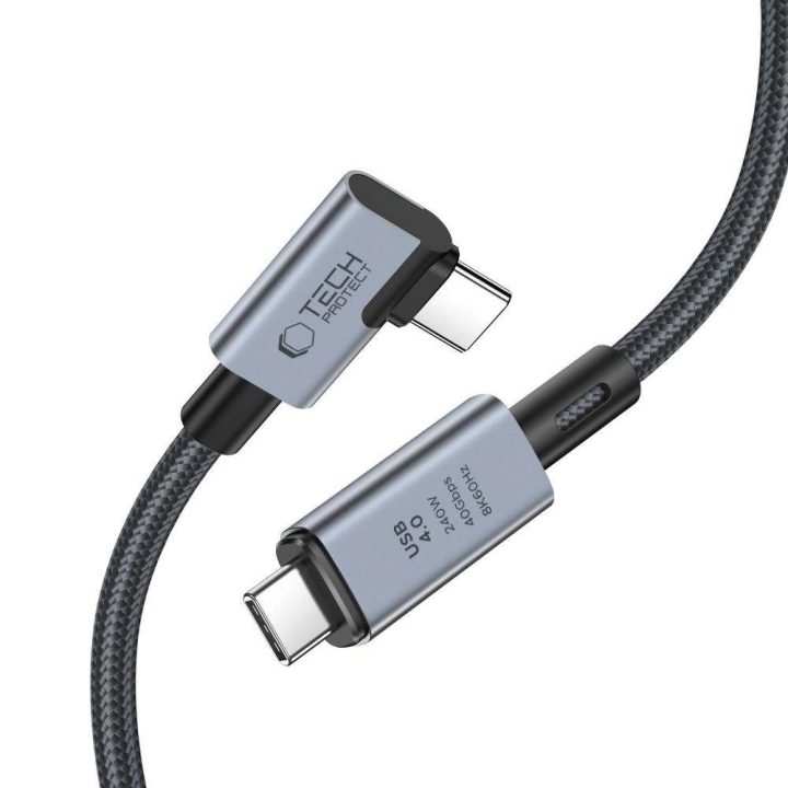 USB C 4.0 (lenktas) PD kabelis 240W 8K 40Gbps 1,5 m - pilkas