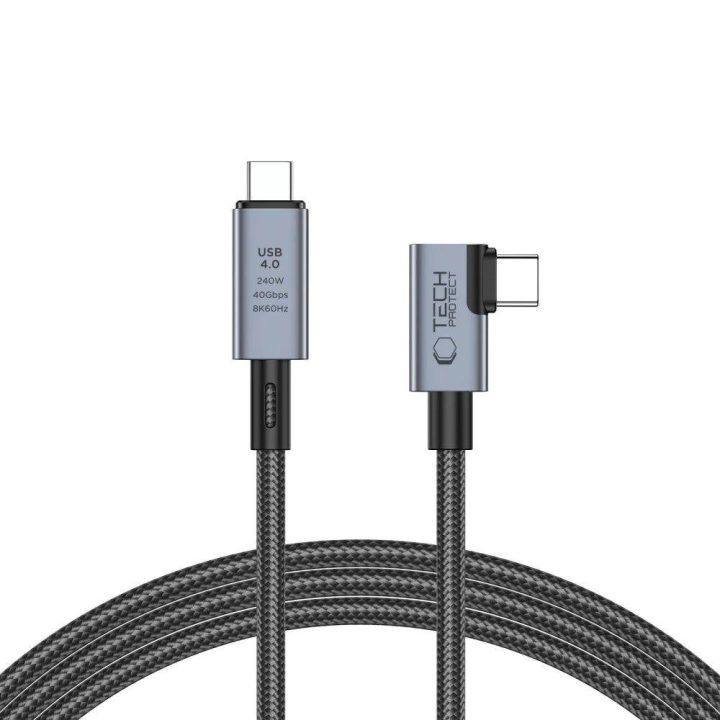 USB C 4.0 (lenktas) PD kabelis 240W 8K 40Gbps 1,5 m - pilkas