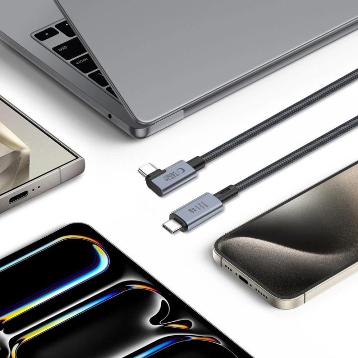 USB C 4.0 (lenktas) PD kabelis 240W 8K 40Gbps 1,5 m - pilkas