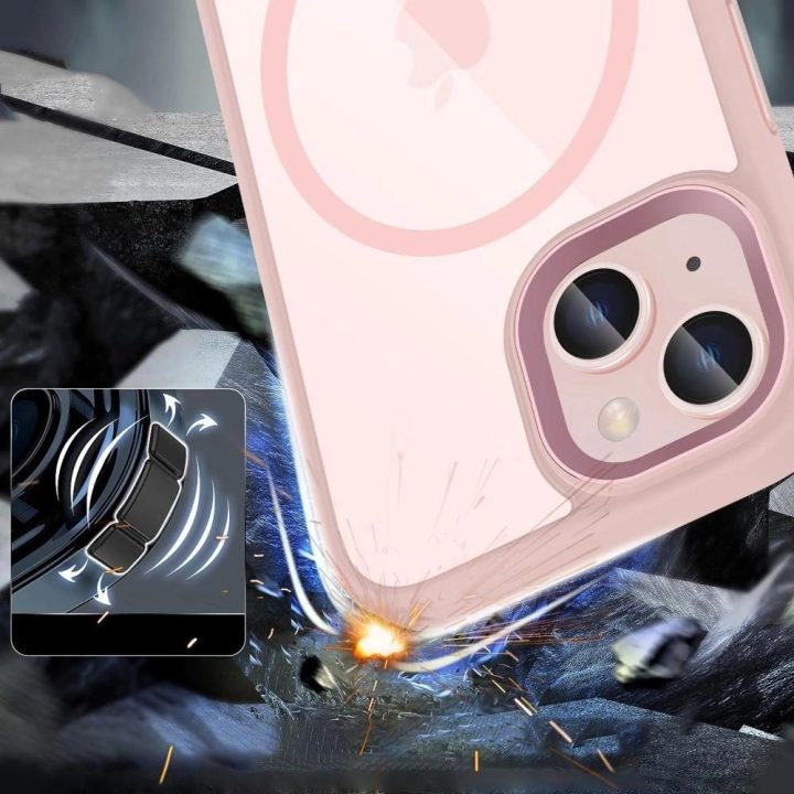 iPhone 15“ dėklas – permatomas rausvas