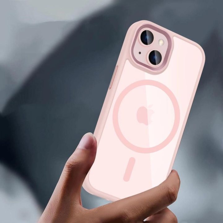 iPhone 15“ dėklas – permatomas rausvas