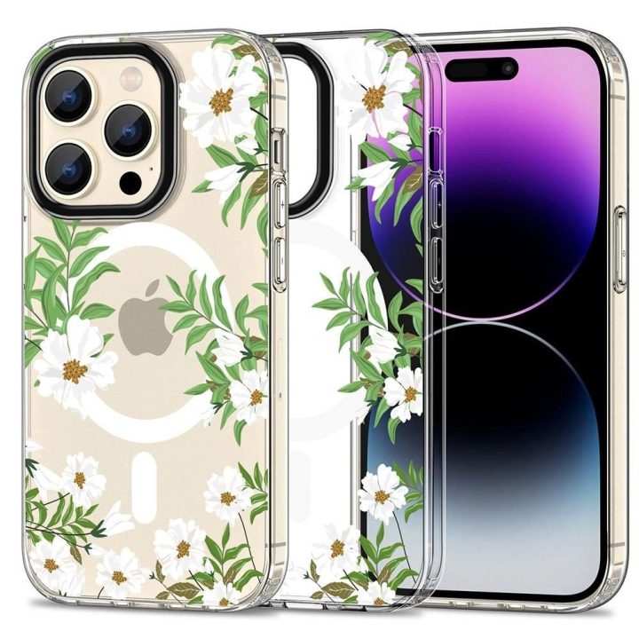 iPhone 15 Pro“ dėklas su ramunėm ir lapais
