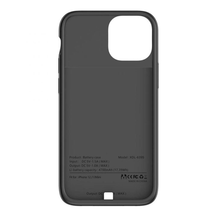 IPhone 12 mini / 13 mini dėklas su 4700mAh galios banku - juodos spalvos