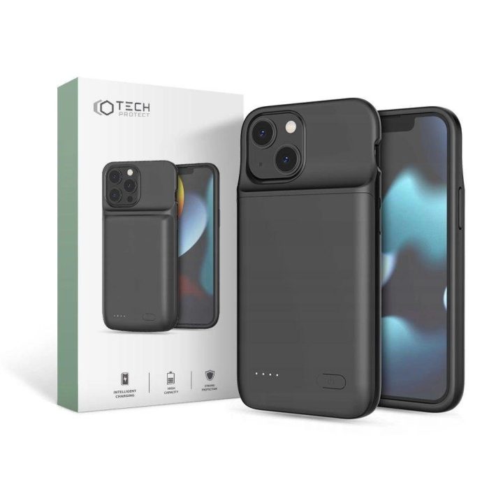 IPhone 12 mini / 13 mini dėklas su 4700mAh galios banku - juodos spalvos