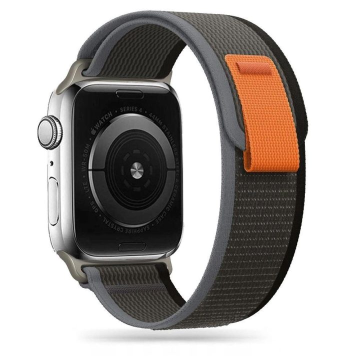 Nailono dirželis Apple Watch 4/5/6/7/8/9/SE/Ultra 1/2 (42/44/45/49 mm) – juoda ir oranžinė
