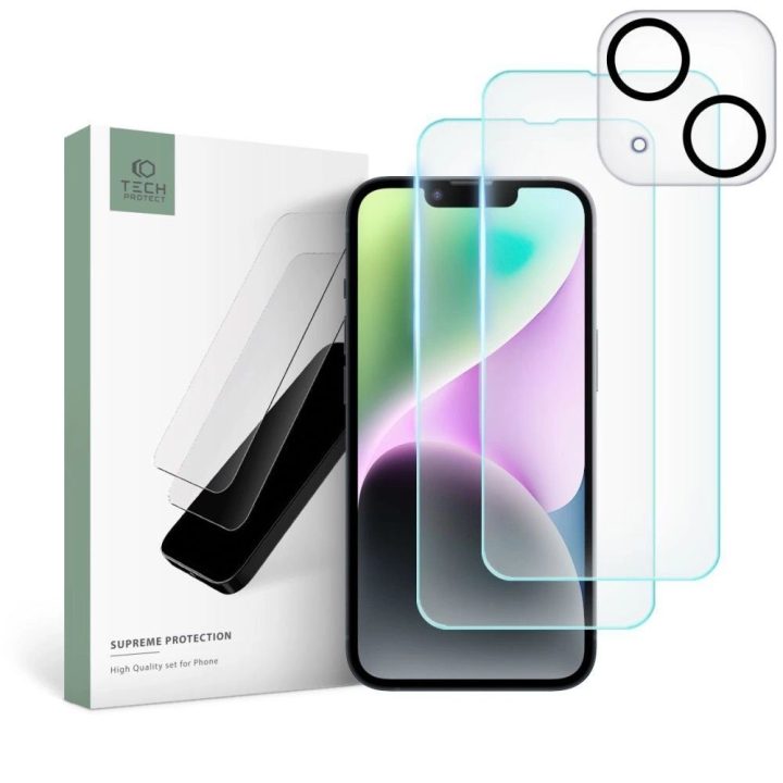 Rinkiniui iPhone 14“ 2x grūdintas stiklas ekranui / grūdintas stiklas fotoaparatui