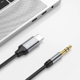 Garso USB-C / 3,5 mm mini jungties kabelis, 1 m - juodas