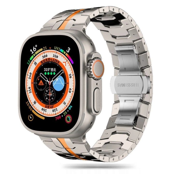 Nerūdijančio plieno apyrankė Apple Watch“ 4 / 5 / 6 / 7 / 8 / 9 / SE / Ultra 1 / 2 (42/44/45/49 mm) – titano oranžinė