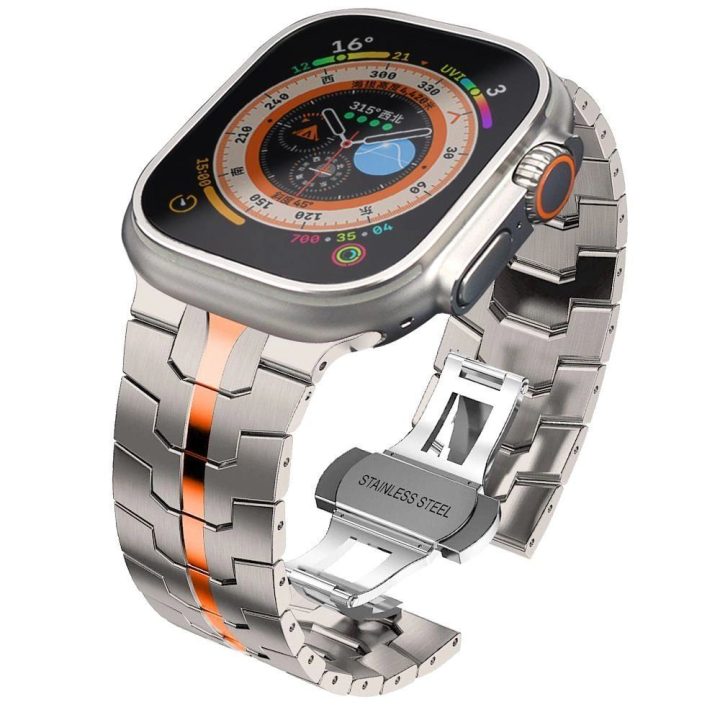Nerūdijančio plieno apyrankė Apple Watch“ 4 / 5 / 6 / 7 / 8 / 9 / SE / Ultra 1 / 2 (42/44/45/49 mm) – titano oranžinė