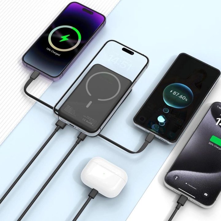 Powerbank su MagSafe 10000 mAh 15 W USB C/Lightning jungtys – juoda