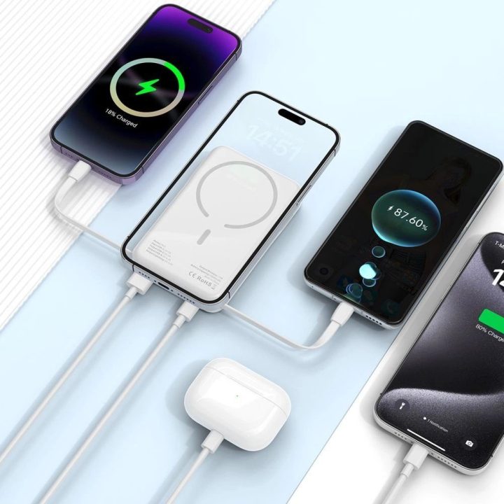 Powerbank“ su MagSafe“ 10000 mAh 15 W USB C / Lightning“ laidais - balta