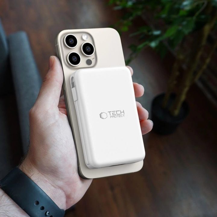 Powerbank“ su MagSafe“ 10000 mAh 15 W USB C / Lightning“ laidais - balta