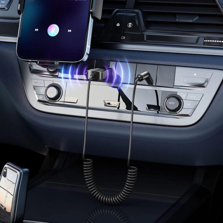 Garso mini jungtis 3,5 mm (vyriška) / Bluetooth“ adapteris – pilkas