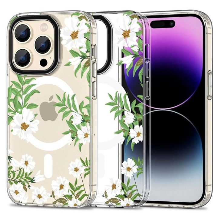 iPhone 15 Pro Max“ dėklas – žiedlapiai su lapais