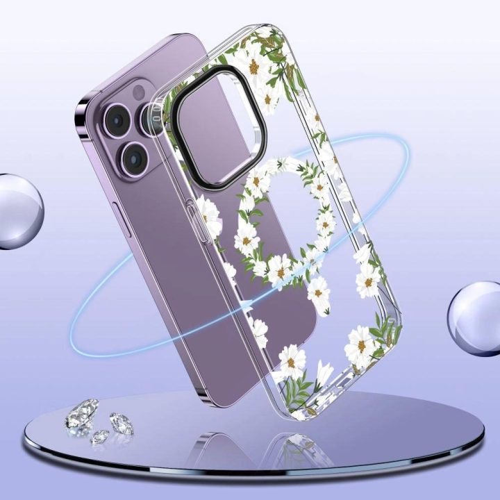 iPhone 15 Pro Max“ dėklas – žiedlapiai su lapais