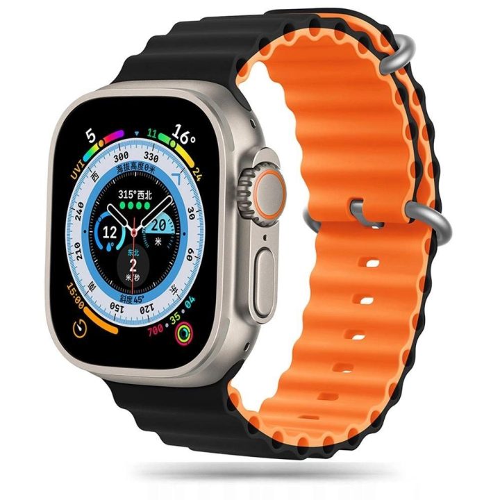 Dirželis Apple Watch 4 / 5 / 6 / 7 / 8 / 9 / SE / Ultra 1 / 2 (42/44/45/49 mm) - Oranžinė/juoda
