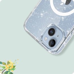 iPhone 15“ dėklas – skaidrus su blizgučiais