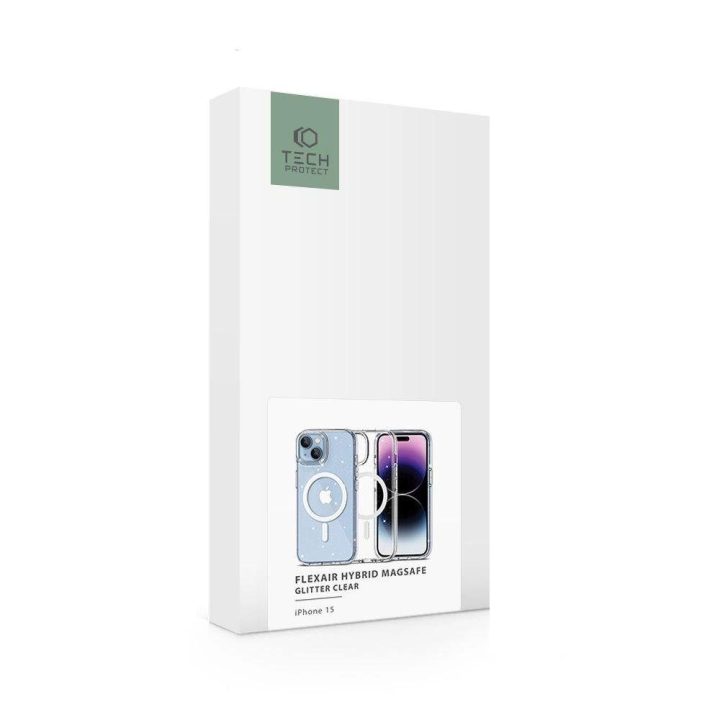 iPhone 15“ dėklas – skaidrus su blizgučiais