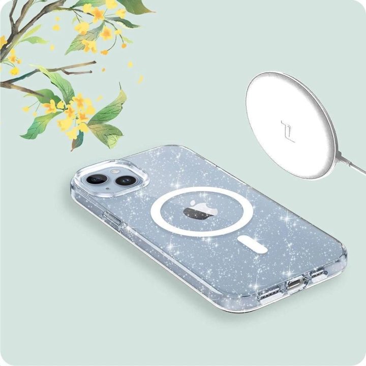 iPhone 15“ dėklas – skaidrus su blizgučiais