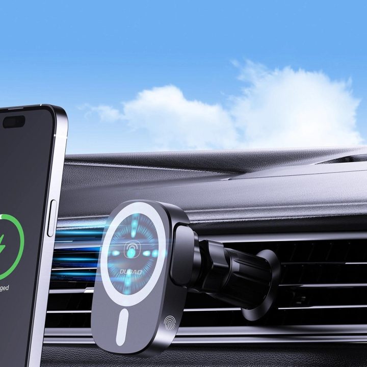automobilio telefono laikiklis su 15W indukciniu įkrovikliu ventiliacijos angai / salonei - juodos spalvos