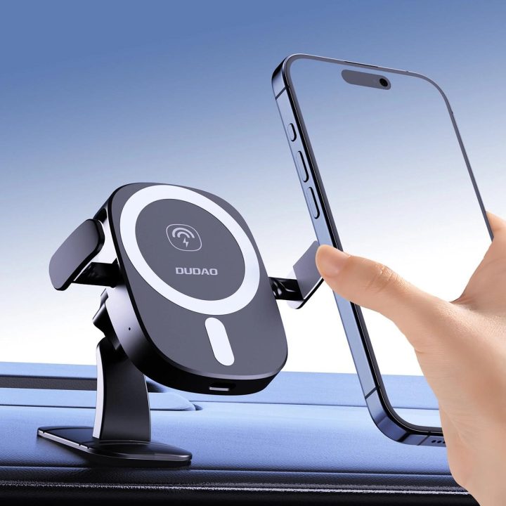 automobilio telefono laikiklis su 15W indukciniu įkrovikliu ventiliacijos angai / salonei - juodos spalvos