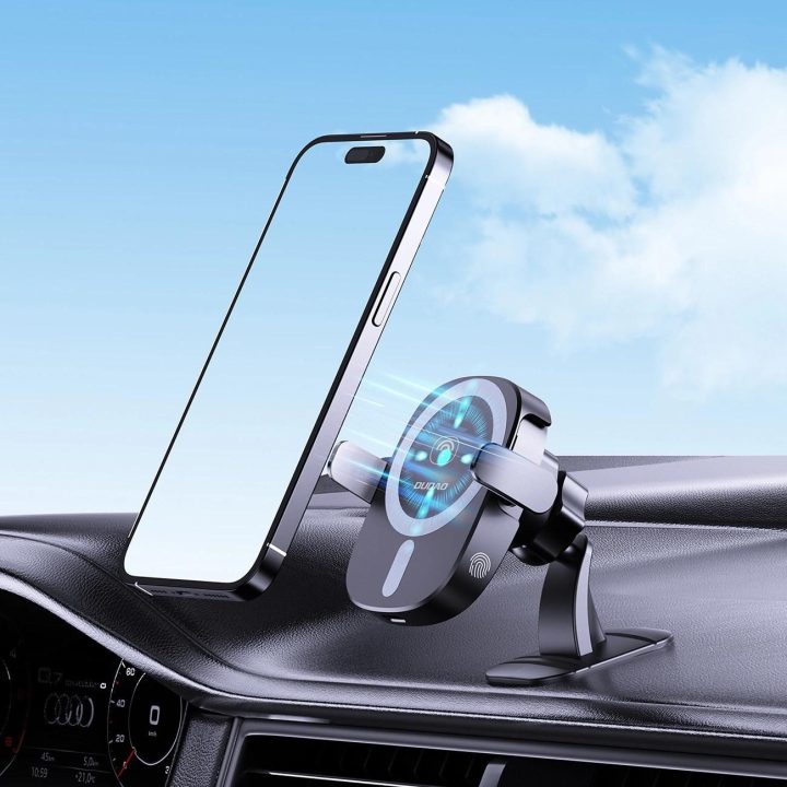 automobilio telefono laikiklis su 15W indukciniu įkrovikliu ventiliacijos angai / salonei - juodos spalvos