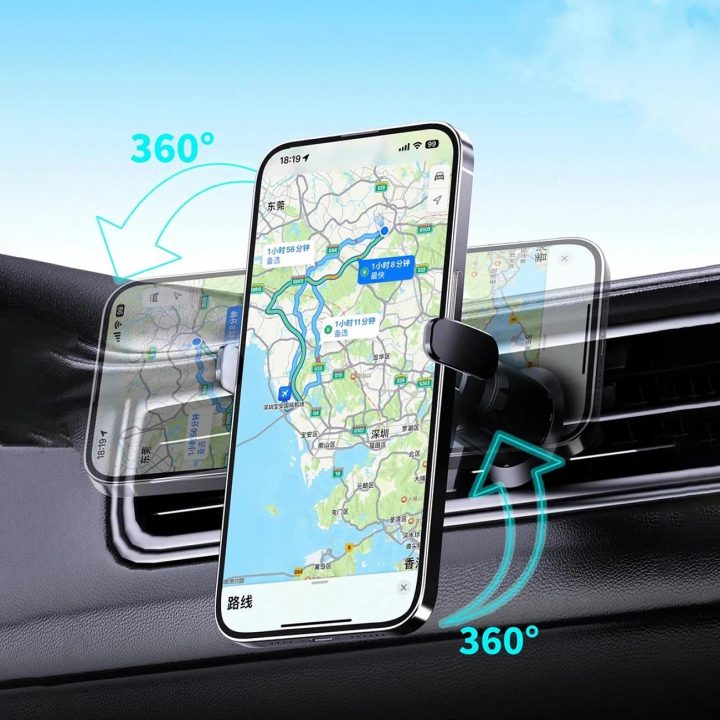 automobilio telefono laikiklis su 15W indukciniu įkrovikliu ventiliacijos angai / salonei - juodos spalvos